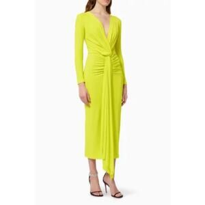 Revolve SOLACE LONDON Lorena long sleeve drape Midi Dress citrus 0 / 2